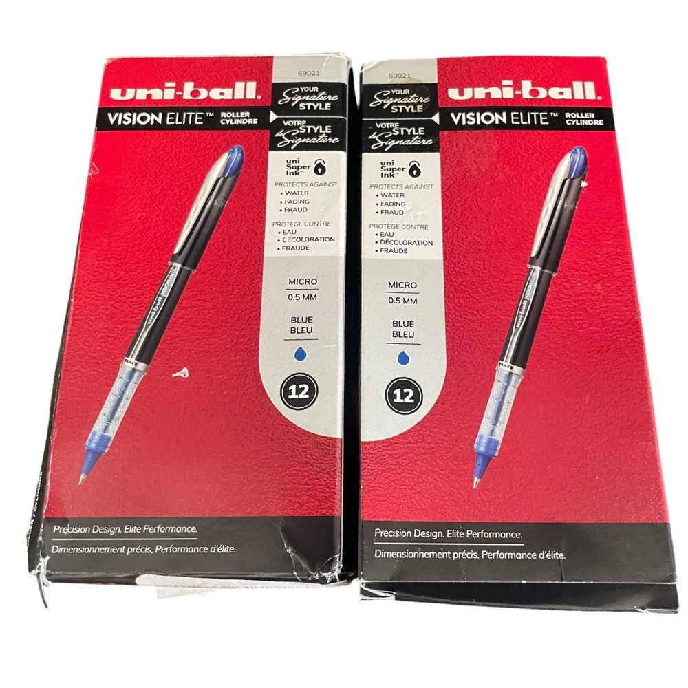 ⁠Uni-ball Vision Elite‎ Rollerball Pens Blue Ink 0.5mm Micro 69021 (Lot of 20)⁠